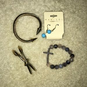3 bracelets and a pair of earrings